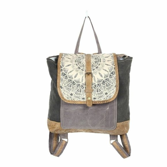 Myra Bag Handbags - Myra Bag Handmade Daisy Backpack Upcycled Canvas & Cowhide Leather